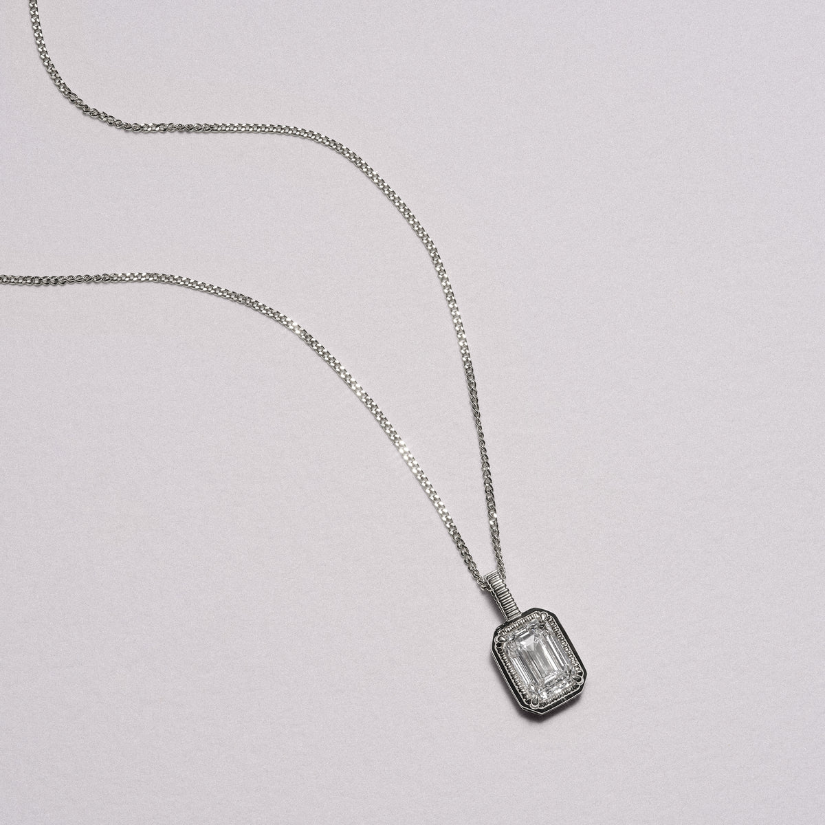 Gallery 1.00ct Emerald Cut Lab Diamond Solitaire Pendant Necklace in 14K White Gold