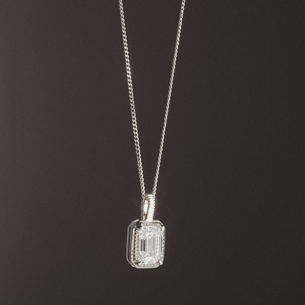 Gallery 1.00ct Emerald Cut Lab Diamond Solitaire Pendant Necklace in 14K White Gold
