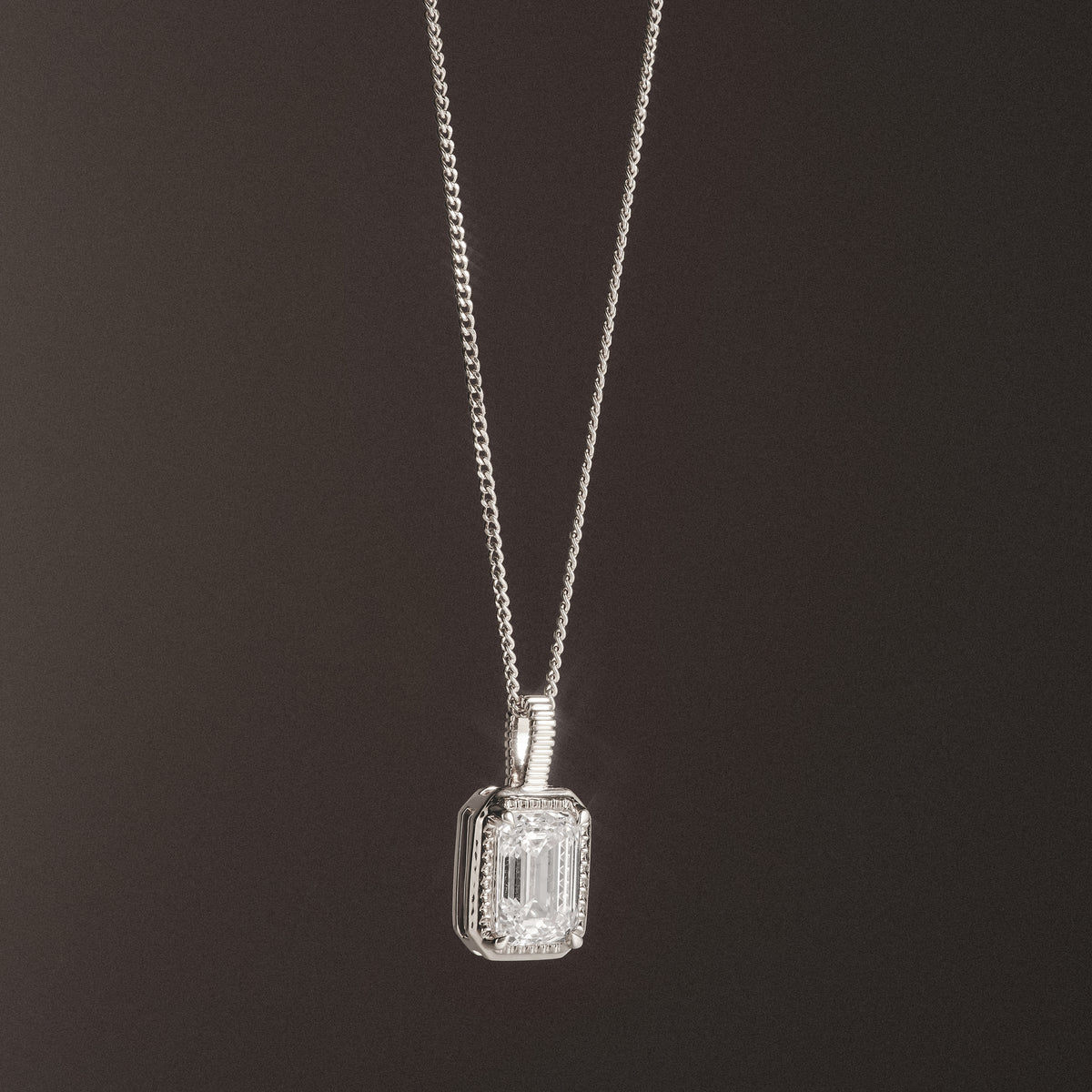 Gallery 1.00ct Emerald Cut Lab Diamond Solitaire Pendant Necklace in 14K White Gold
