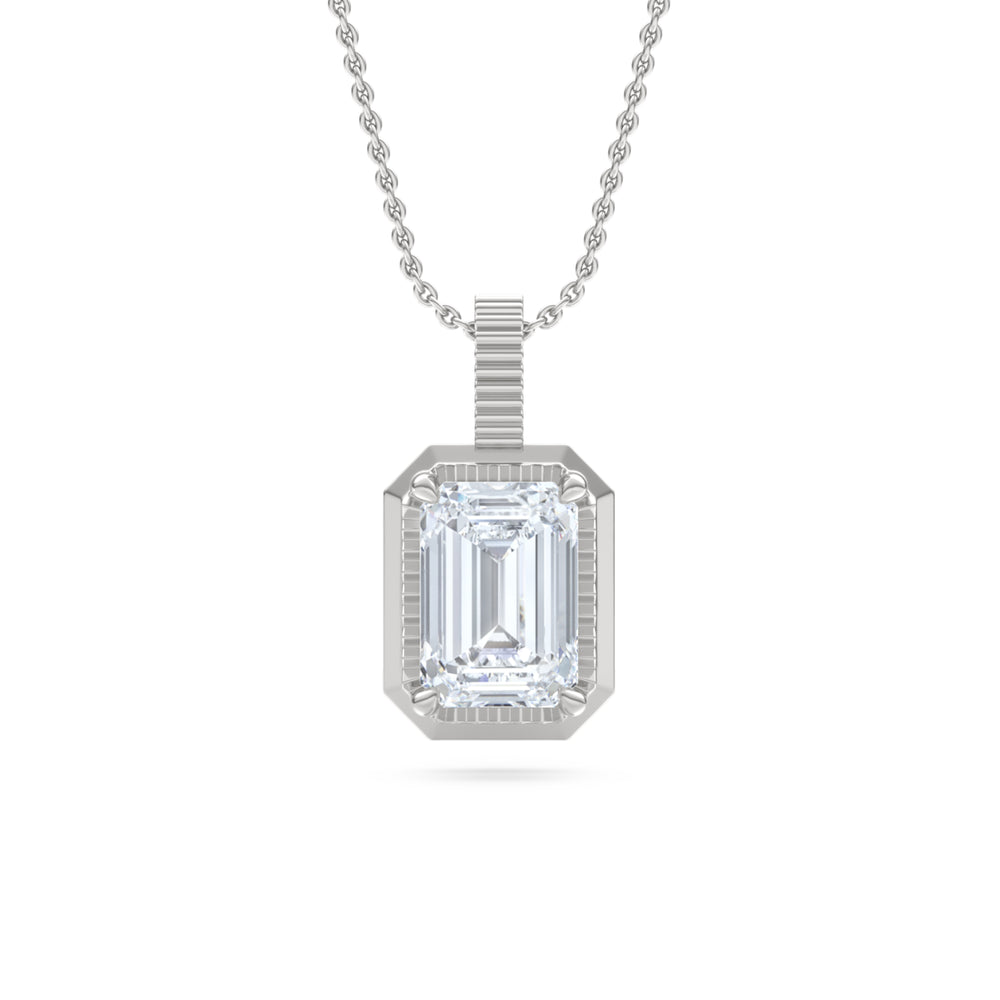Gallery 1.00ct Emerald Cut Lab Diamond Solitaire Pendant Necklace in 14K White Gold