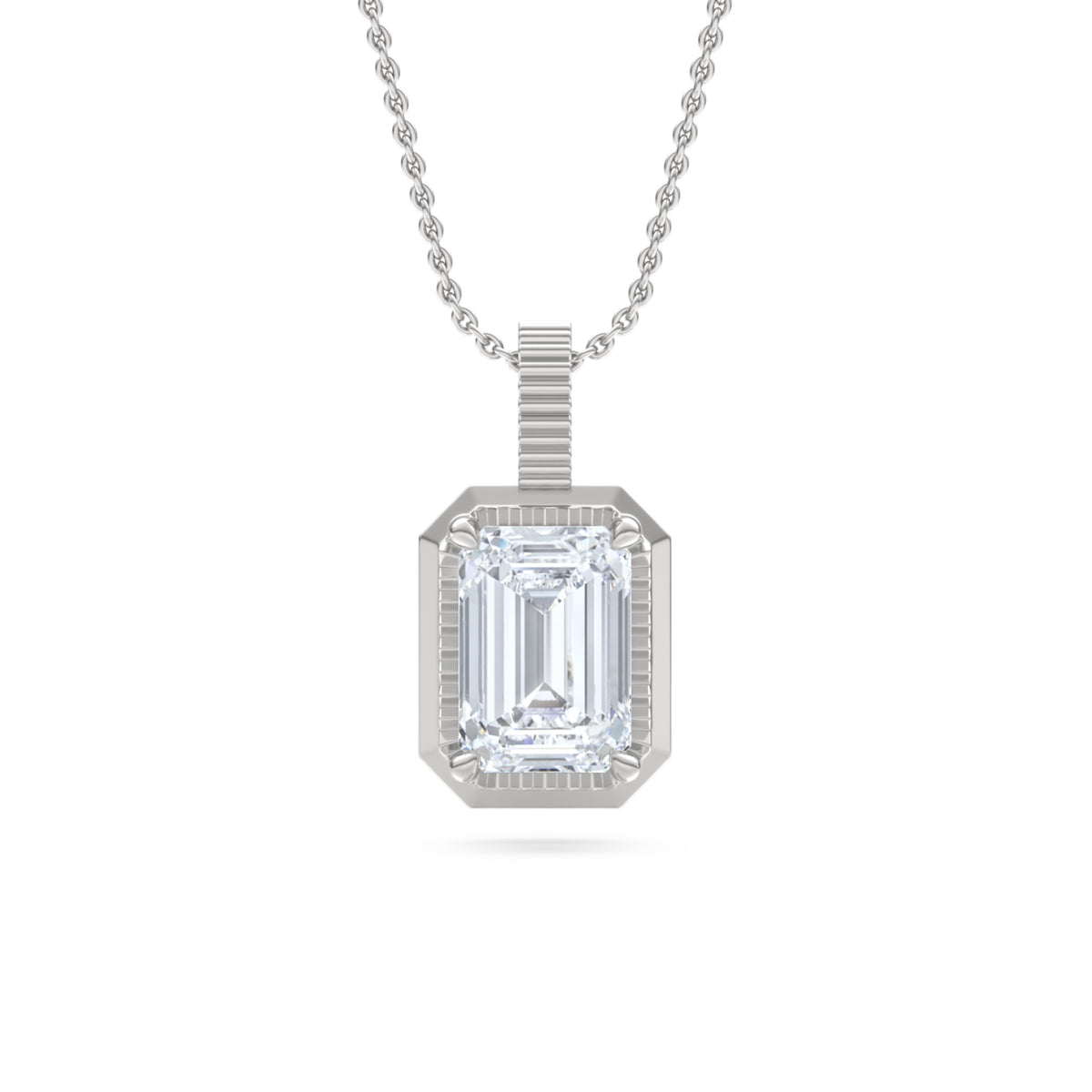 Gallery 1.00ct Emerald Cut Lab Diamond Solitaire Pendant Necklace in 14K White Gold