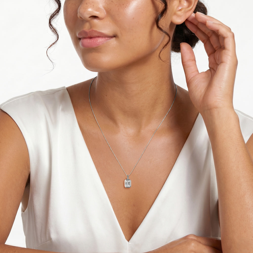Gallery 1.00ct Emerald Cut Lab Diamond Solitaire Pendant Necklace in 14K White Gold