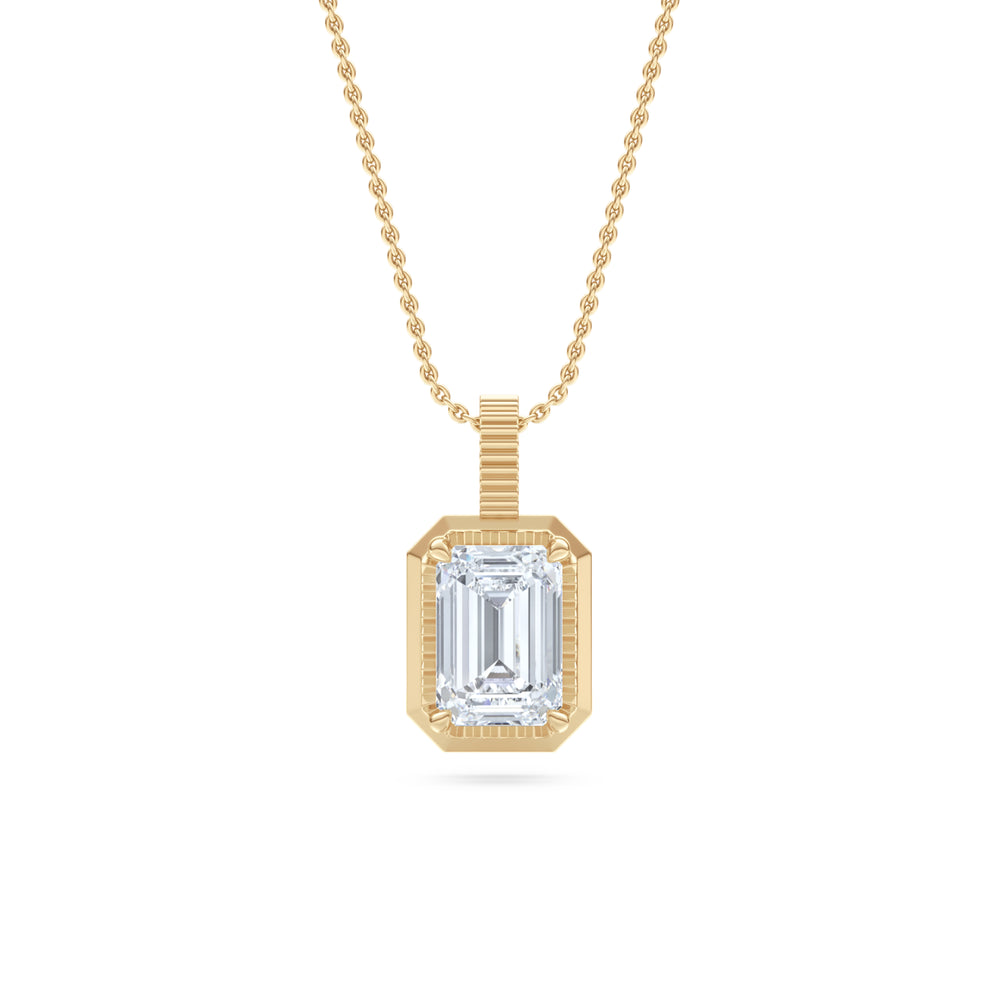 Gallery 1.00ct Emerald Cut Lab Diamond Solitaire Pendant Necklace in 14K Yellow Gold