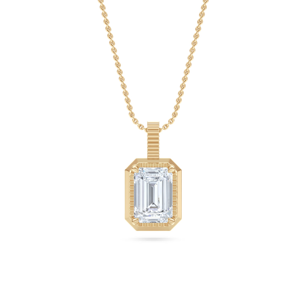 Gallery 1.00ct Emerald Cut Lab Diamond Solitaire Pendant Necklace in 14K Yellow Gold