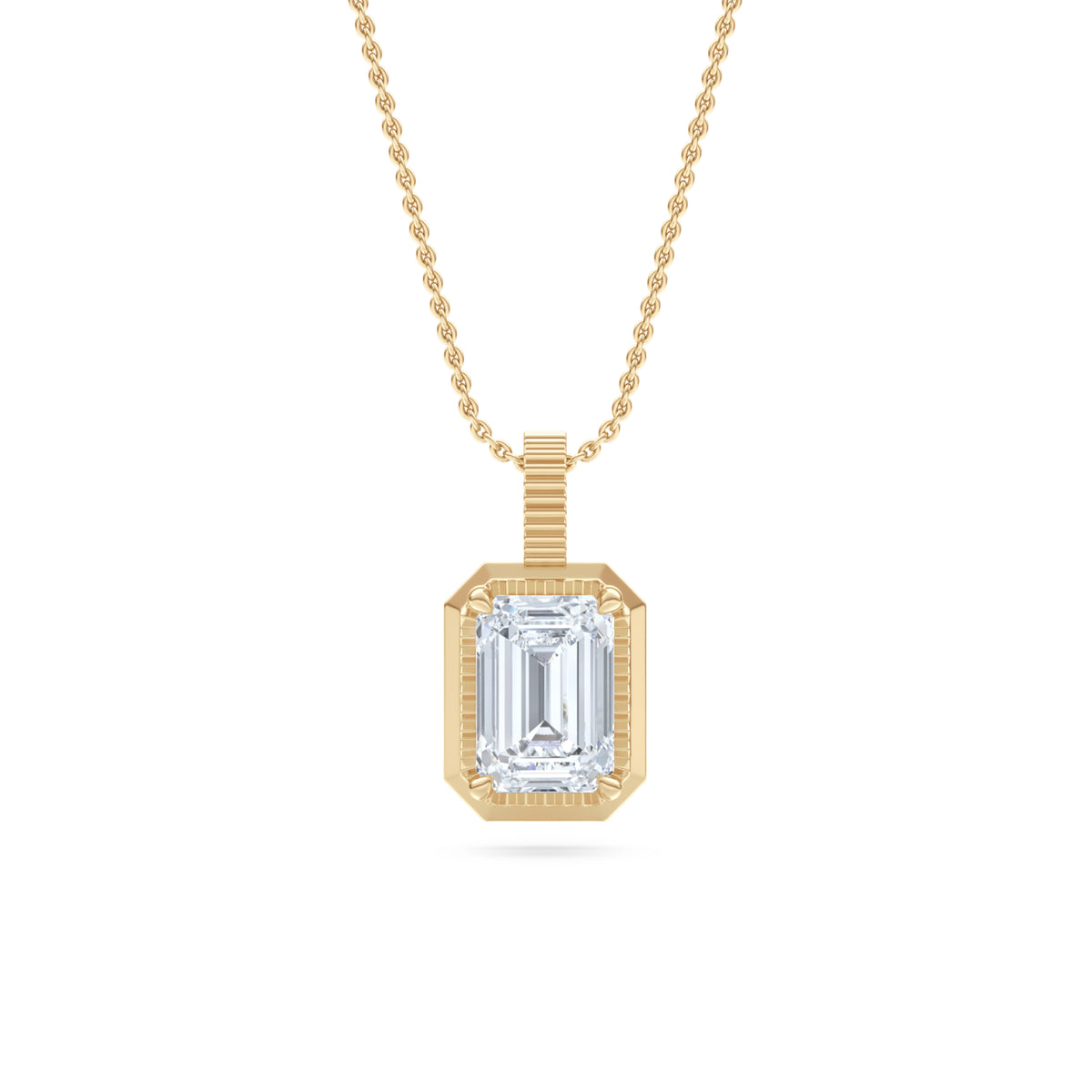 Gallery 1.00ct Emerald Cut Lab Diamond Solitaire Pendant Necklace in 14K Yellow Gold