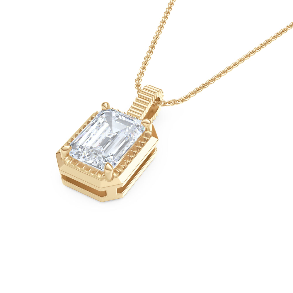 Gallery 1.00ct Emerald Cut Lab Diamond Solitaire Pendant Necklace in 14K Yellow Gold