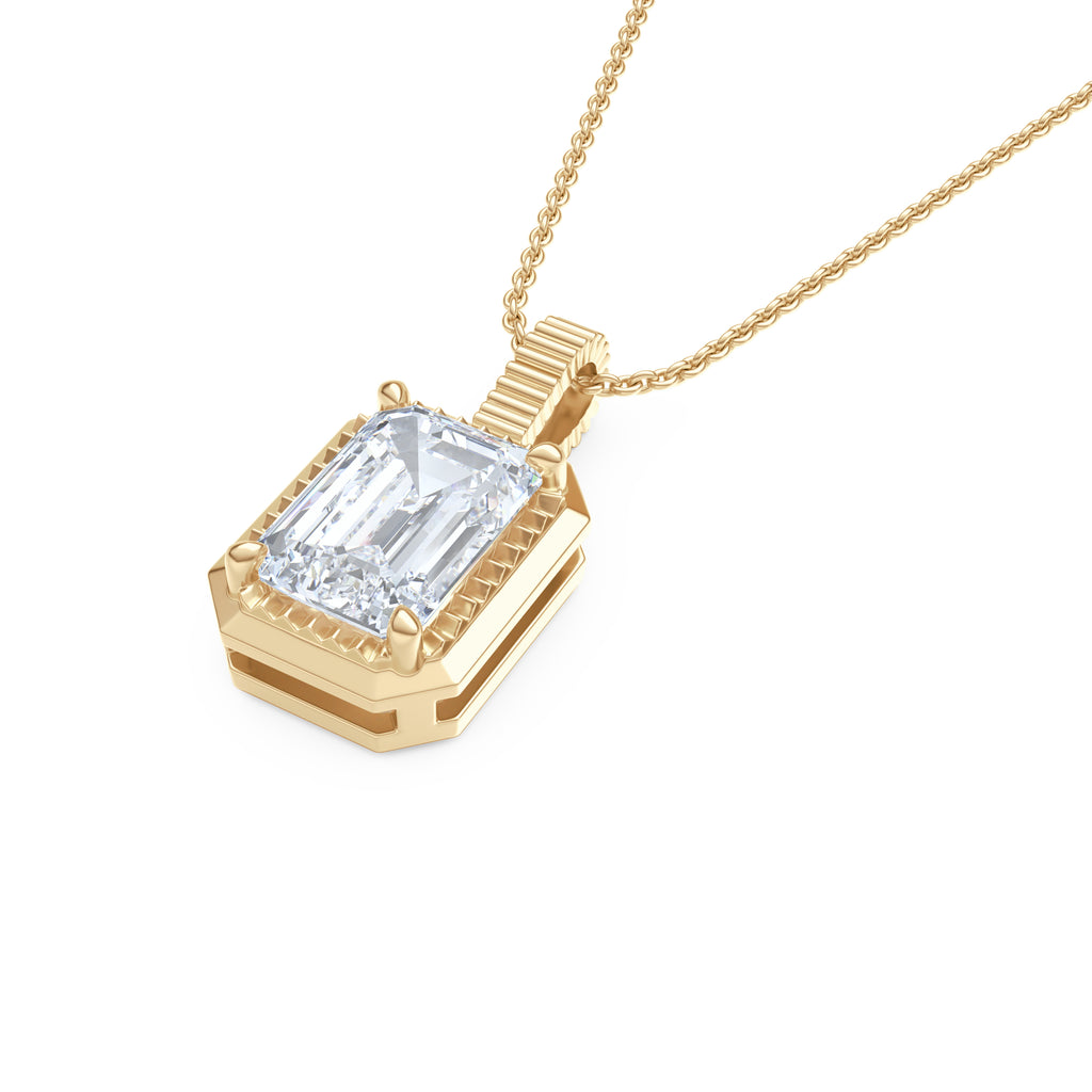 Gallery 1.00ct Emerald Cut Lab Diamond Solitaire Pendant Necklace in 14K Yellow Gold