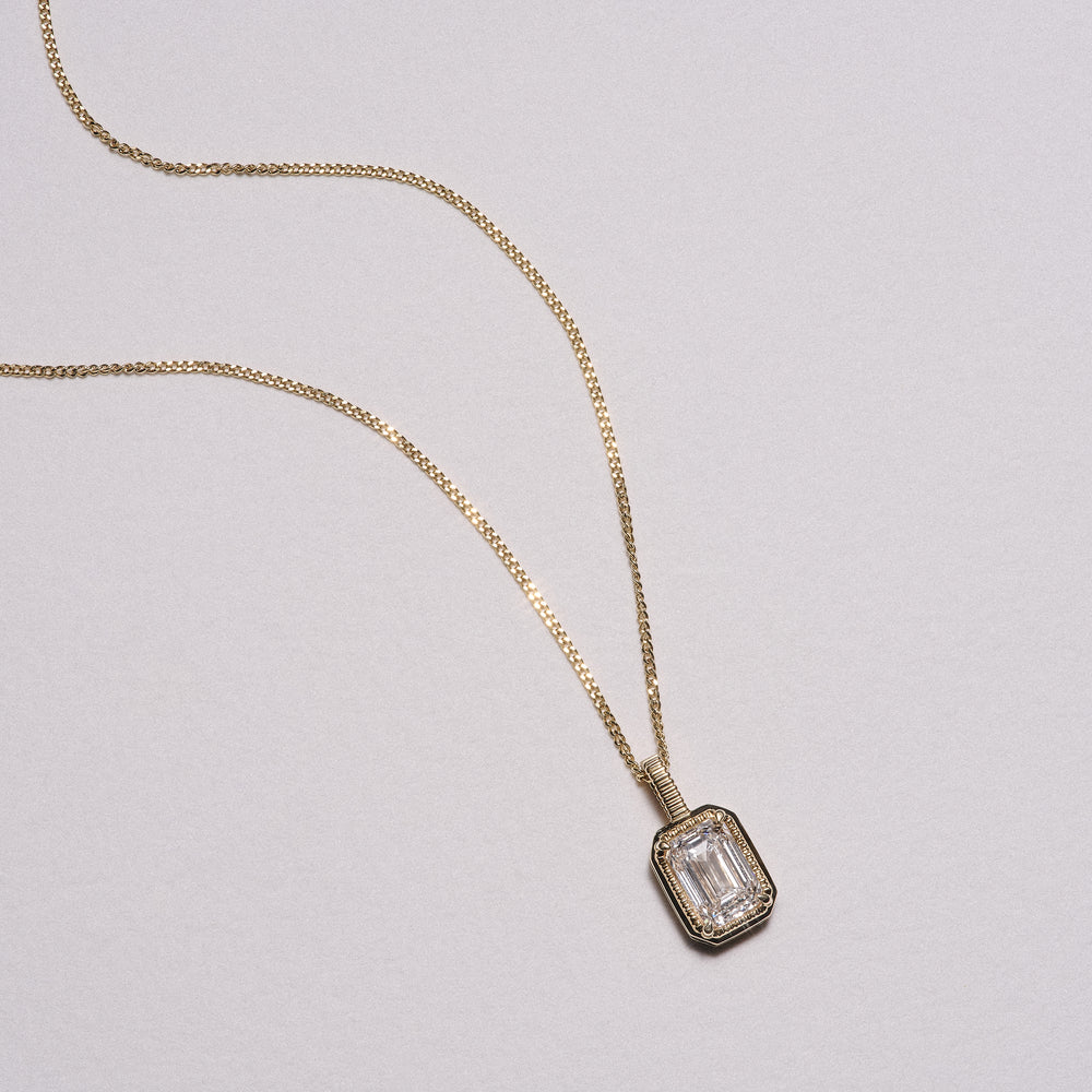 Gallery 1.00ct Emerald Cut Lab Diamond Solitaire Pendant Necklace in 14K Yellow Gold