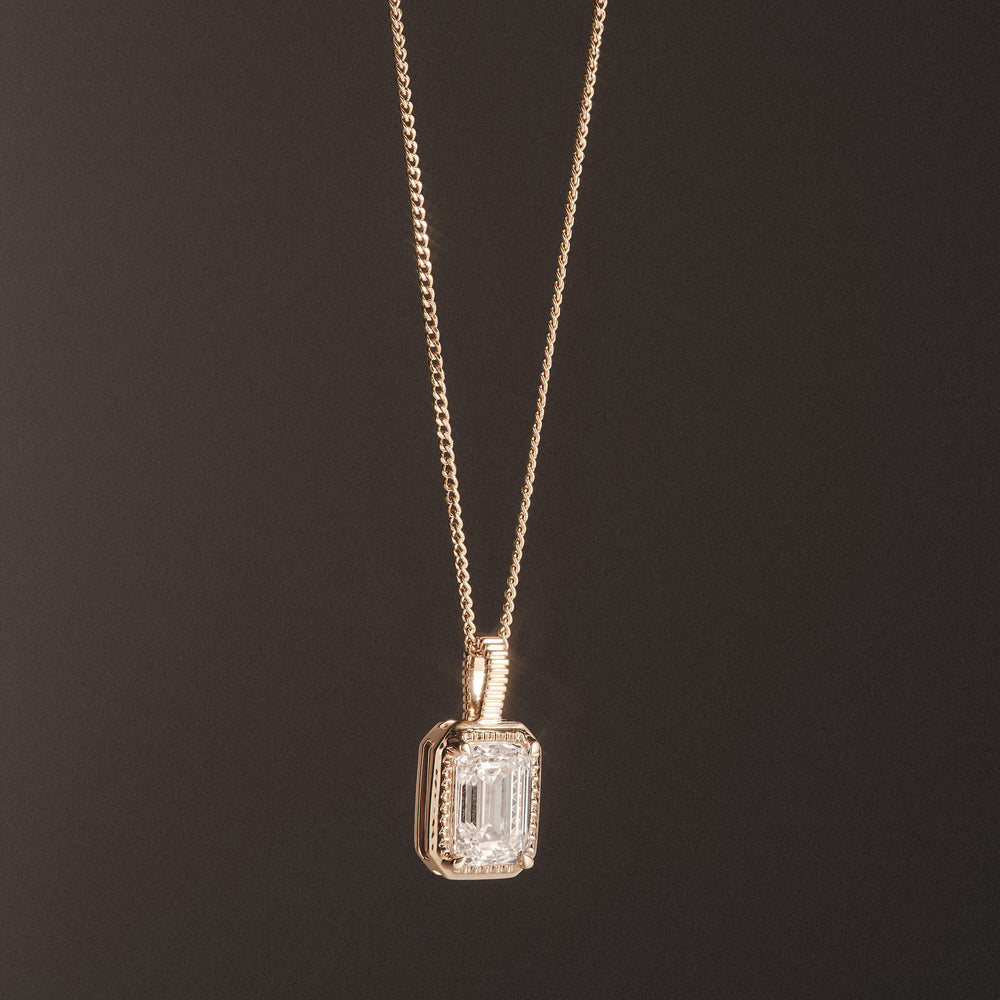 Gallery 1.00ct Emerald Cut Lab Diamond Solitaire Pendant Necklace in 14K Yellow Gold