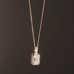 Gallery 1.00ct Emerald Cut Lab Diamond Solitaire Pendant Necklace in 14K Yellow Gold