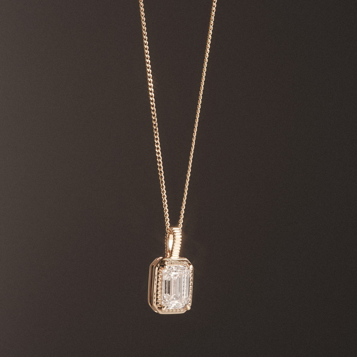 Gallery 1.00ct Emerald Cut Lab Diamond Solitaire Pendant Necklace in 14K Yellow Gold