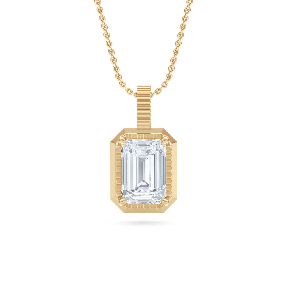 Gallery 1.00ct Emerald Cut Lab Diamond Solitaire Pendant Necklace in 14K Yellow Gold