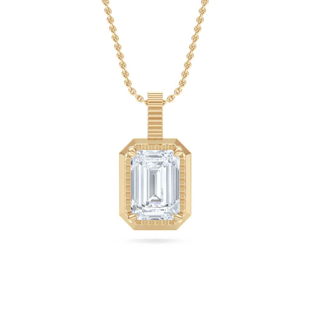 Gallery 1.00ct Emerald Cut Lab Diamond Solitaire Pendant Necklace in 14K Yellow Gold