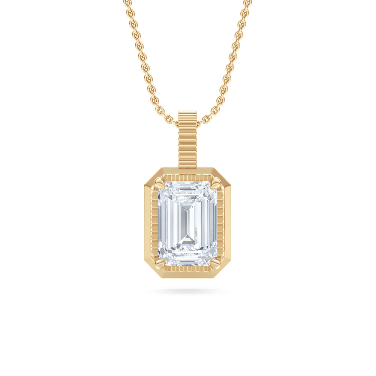 Gallery 1.00ct Emerald Cut Lab Diamond Solitaire Pendant Necklace in 14K Yellow Gold