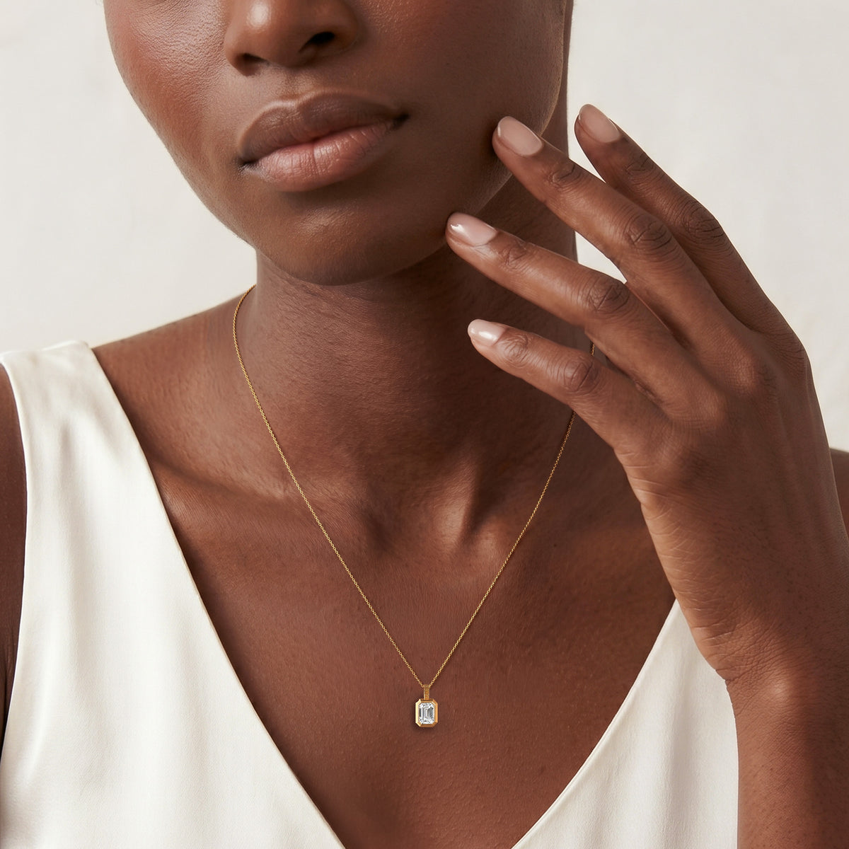 Gallery 1.00ct Emerald Cut Lab Diamond Solitaire Pendant Necklace in 14K Yellow Gold