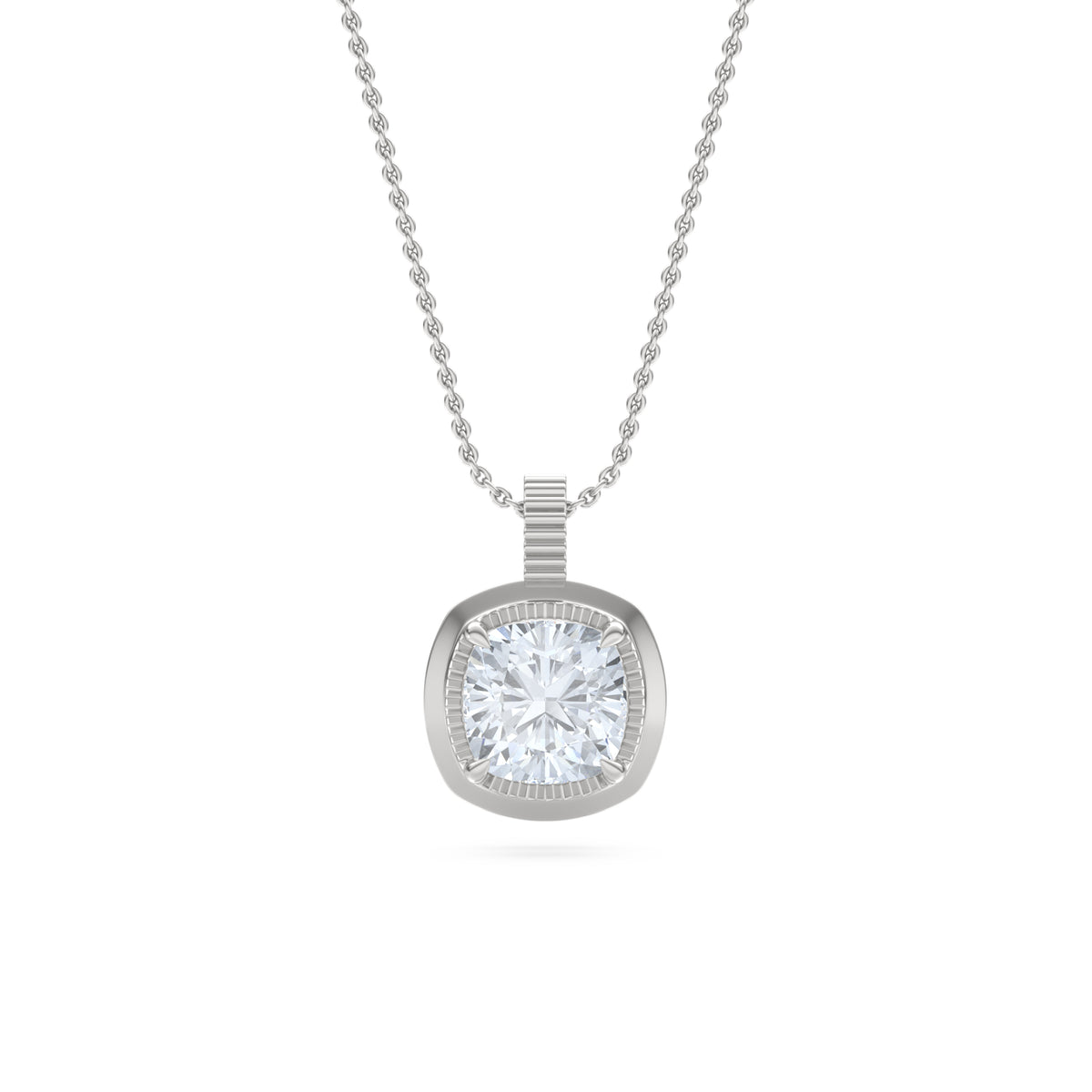 Gallery 1.00ct Cushion Cut Lab Diamond Solitaire Pendant Necklace in 14K White Gold