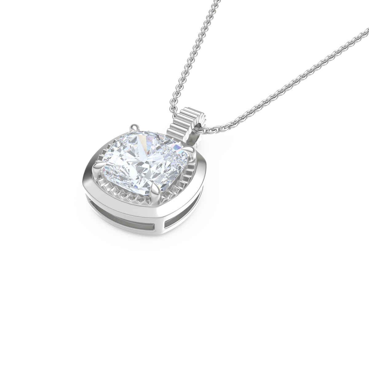 Gallery 1.00ct Cushion Cut Lab Diamond Solitaire Pendant Necklace in 14K White Gold