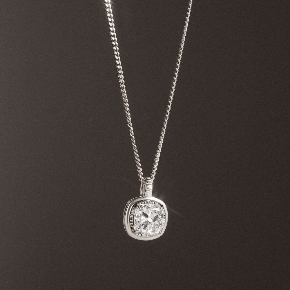 Gallery 1.00ct Cushion Cut Lab Diamond Solitaire Pendant Necklace in 14K White Gold
