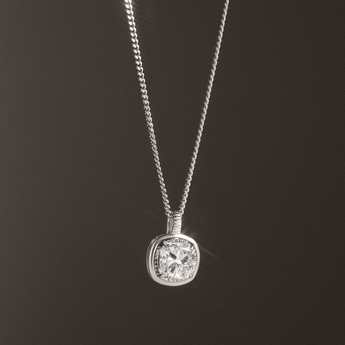 Gallery 1.00ct Cushion Cut Lab Diamond Solitaire Pendant Necklace in 14K White Gold