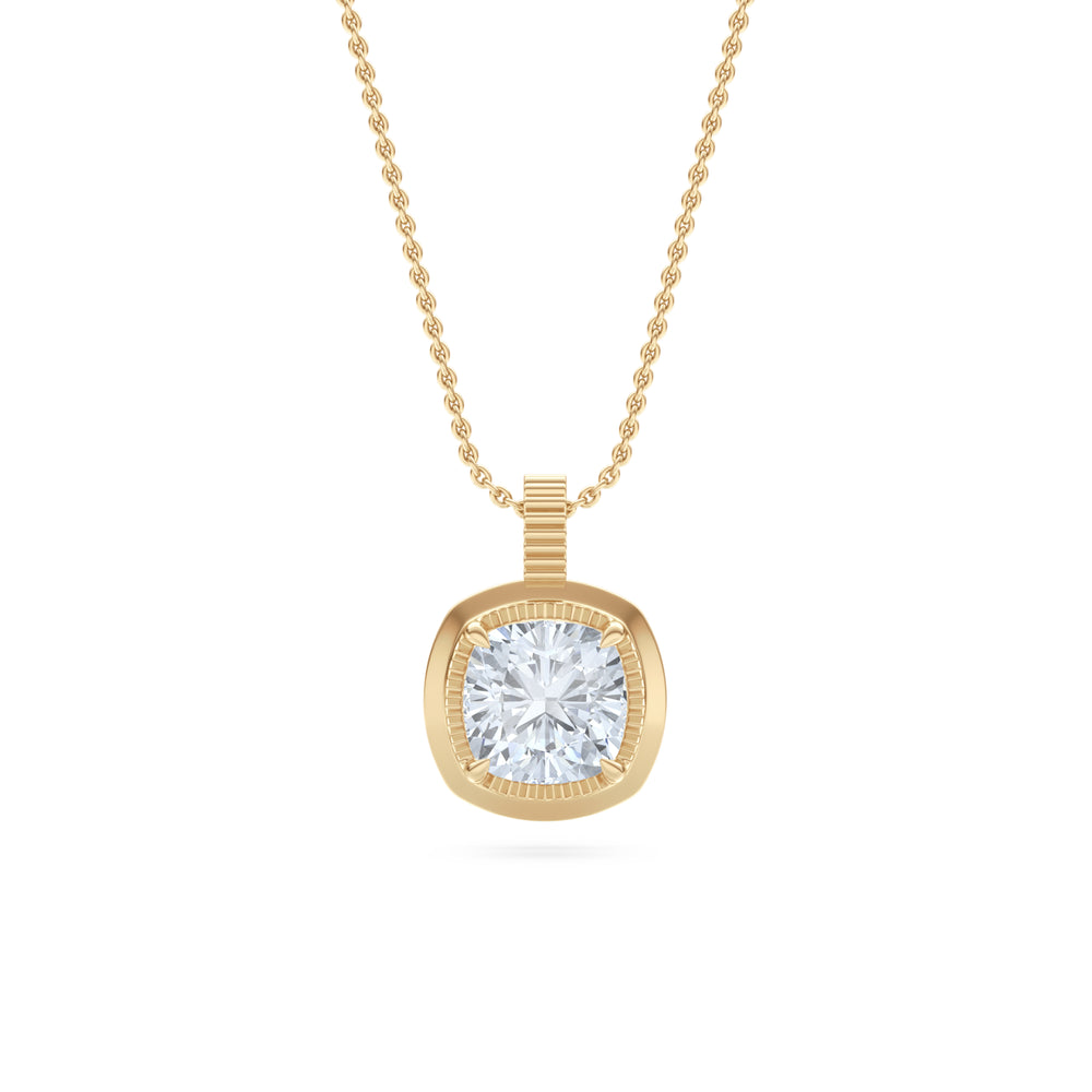 Gallery 1.00ct Cushion Cut Lab Diamond Solitaire Pendant Necklace in 14K Yellow Gold