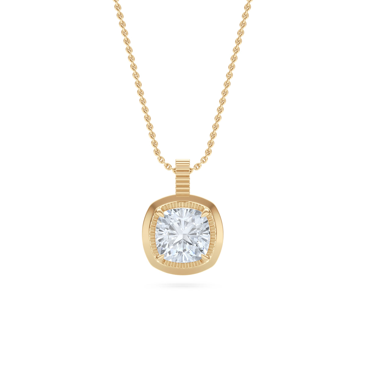 Gallery 1.00ct Cushion Cut Lab Diamond Solitaire Pendant Necklace in 14K Yellow Gold