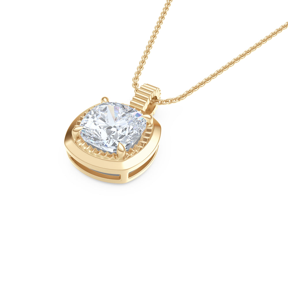 Gallery 1.00ct Cushion Cut Lab Diamond Solitaire Pendant Necklace in 14K Yellow Gold