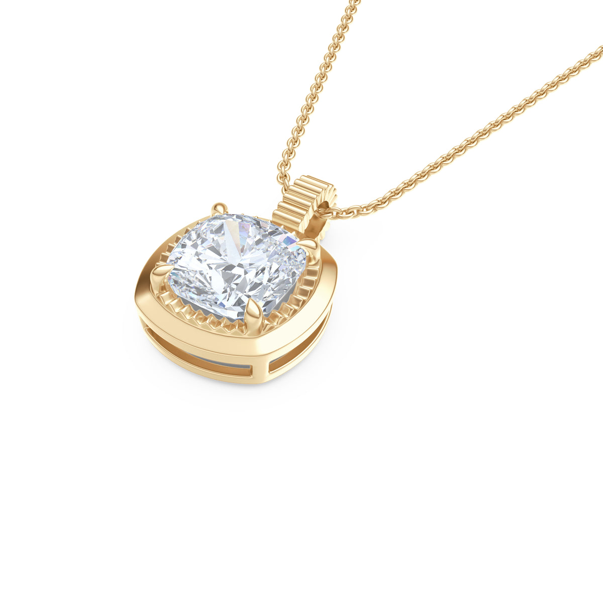 Gallery 1.00ct Cushion Cut Lab Diamond Solitaire Pendant Necklace in 14K Yellow Gold