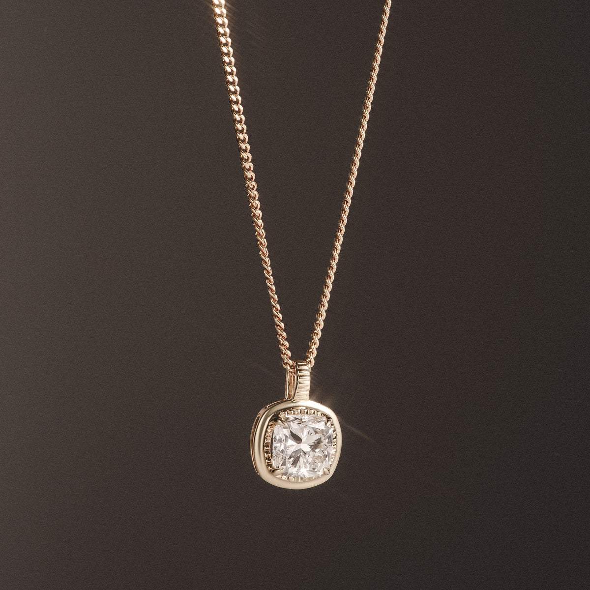 Gallery 1.00ct Cushion Cut Lab Diamond Solitaire Pendant Necklace in 14K Yellow Gold