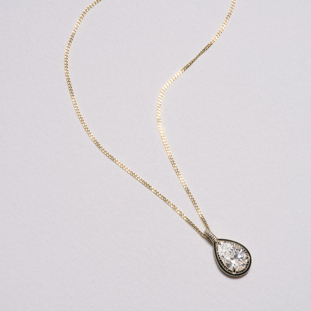 Gallery 1.00ct Pear Cut Lab Diamond Solitaire Pendant Necklace in 14K Yellow Gold