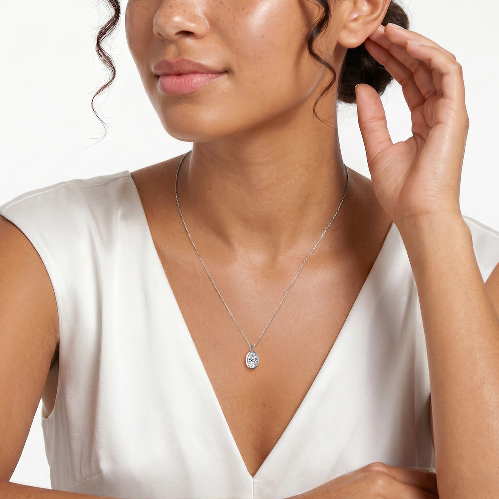 Gallery 1.00ct Oval Cut Lab Diamond Solitaire Pendant Necklace in 14K White Gold