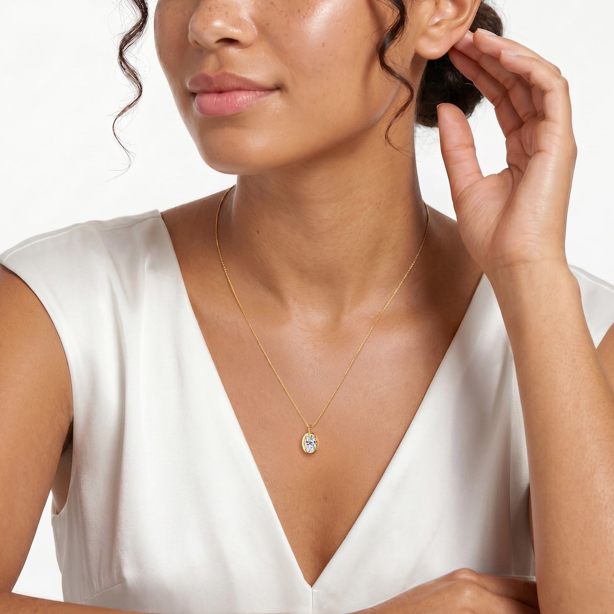 Gallery 1.00ct Oval Cut Lab Diamond Solitaire Pendant Necklace in 14K Yellow Gold