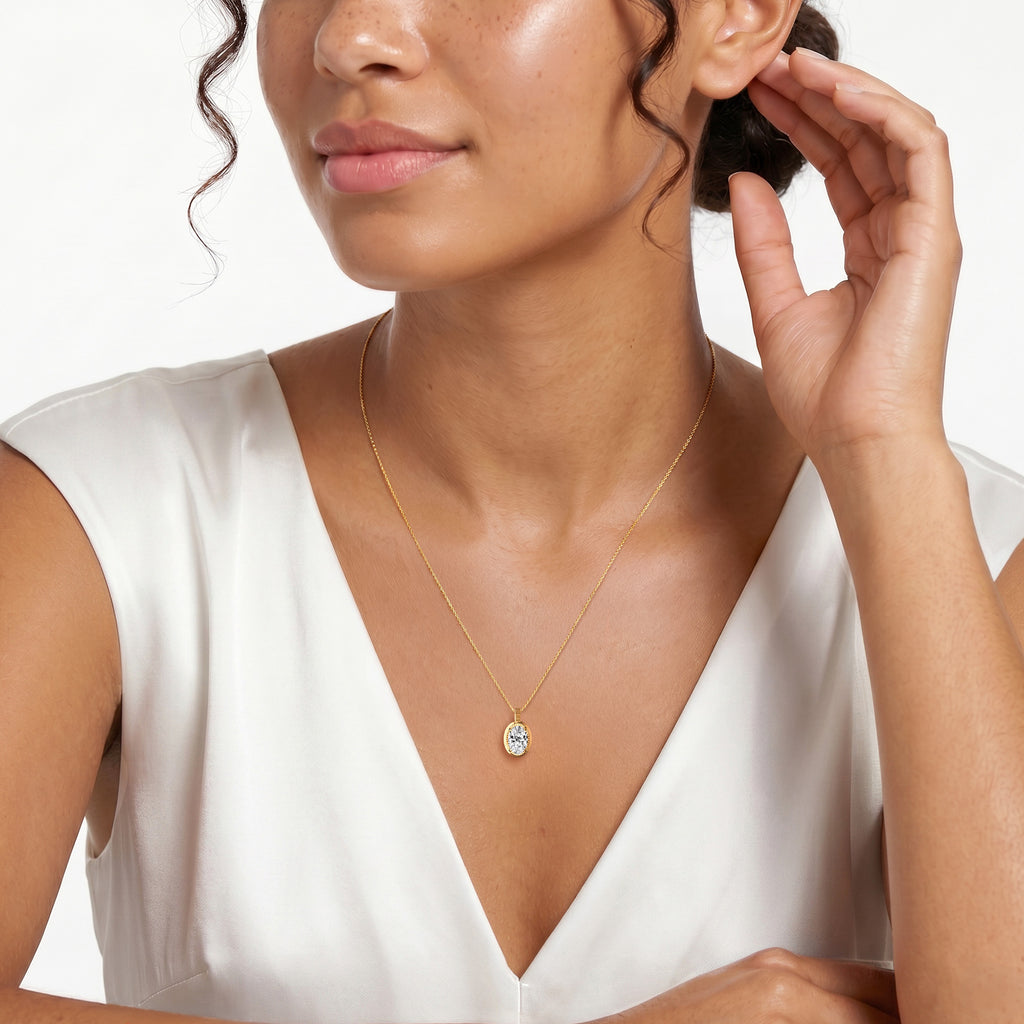 Gallery 1.00ct Oval Cut Lab Diamond Solitaire Pendant Necklace in 14K Yellow Gold