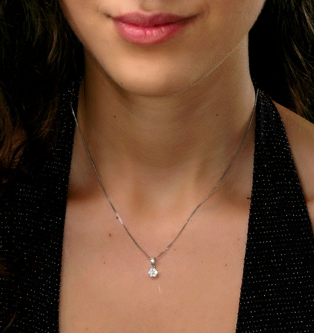 Lab Diamond Cluster Pendant Necklace 0.25ct H/Si in 9K White Gold