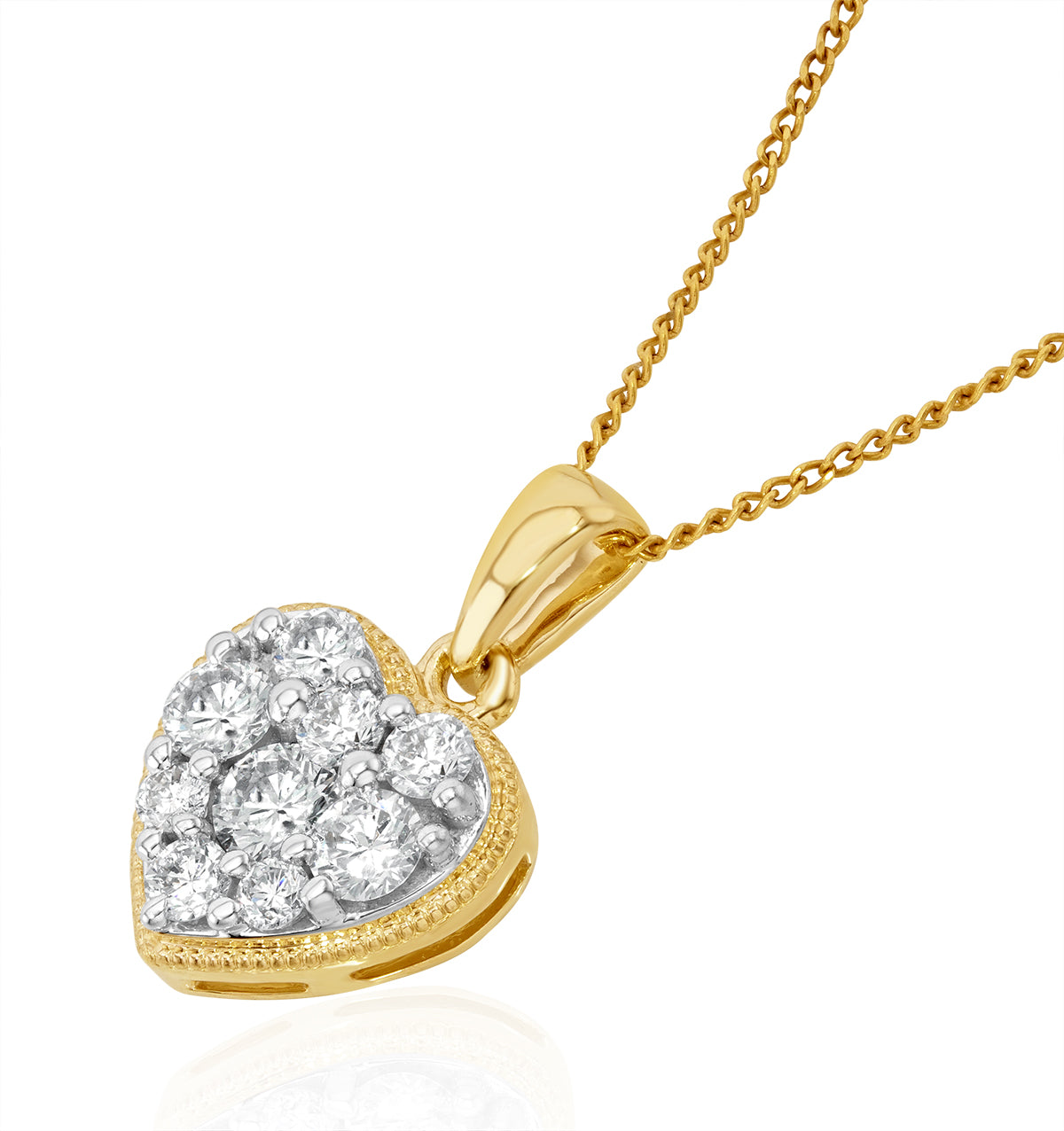 Lab Diamond Pave Heart Pendant Necklace 0.50ct H/Si in 9K Gold