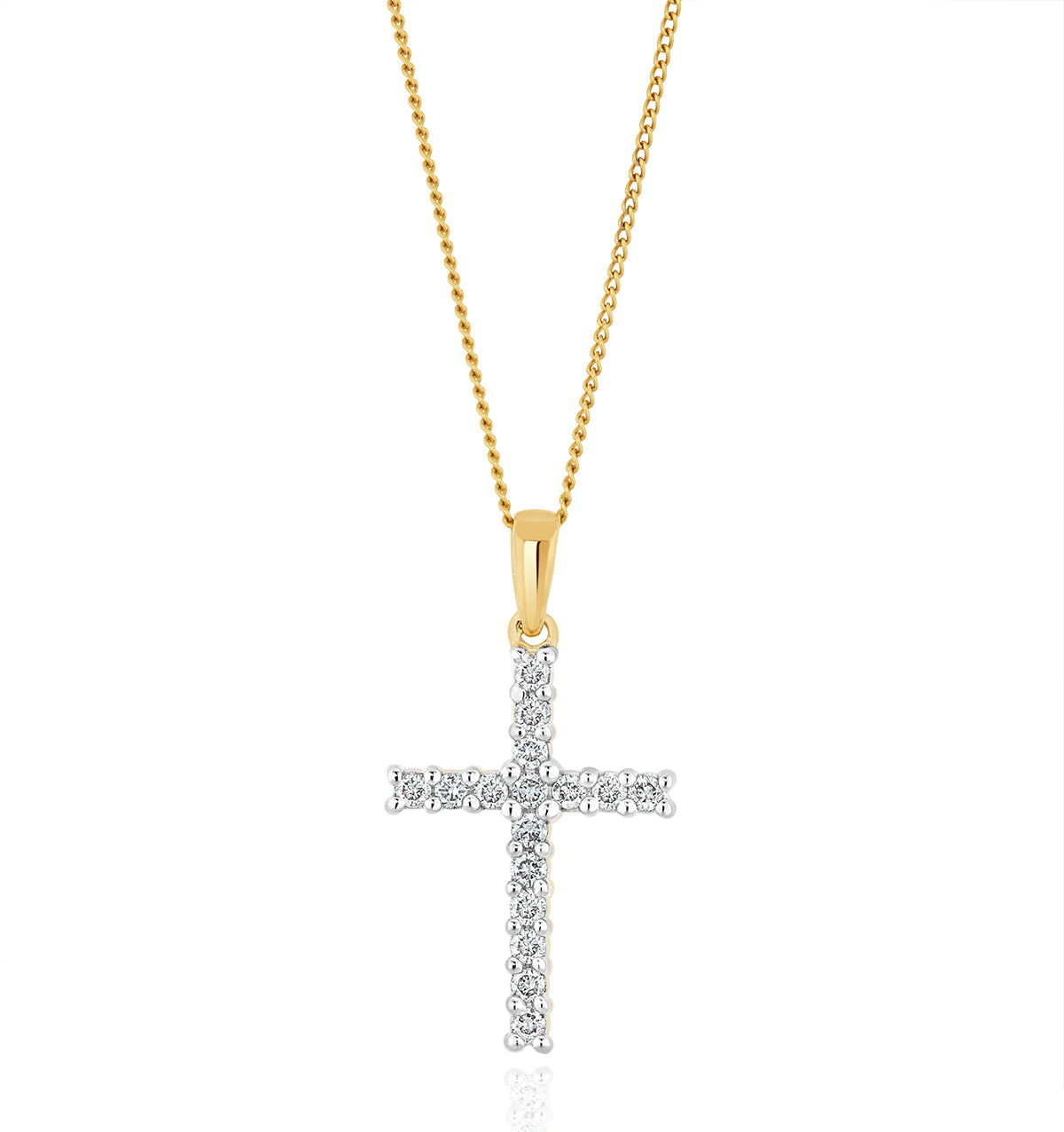 Lab Diamond Cross Pendant Necklace Claw Set 0.25ct H/Si in 9K Gold