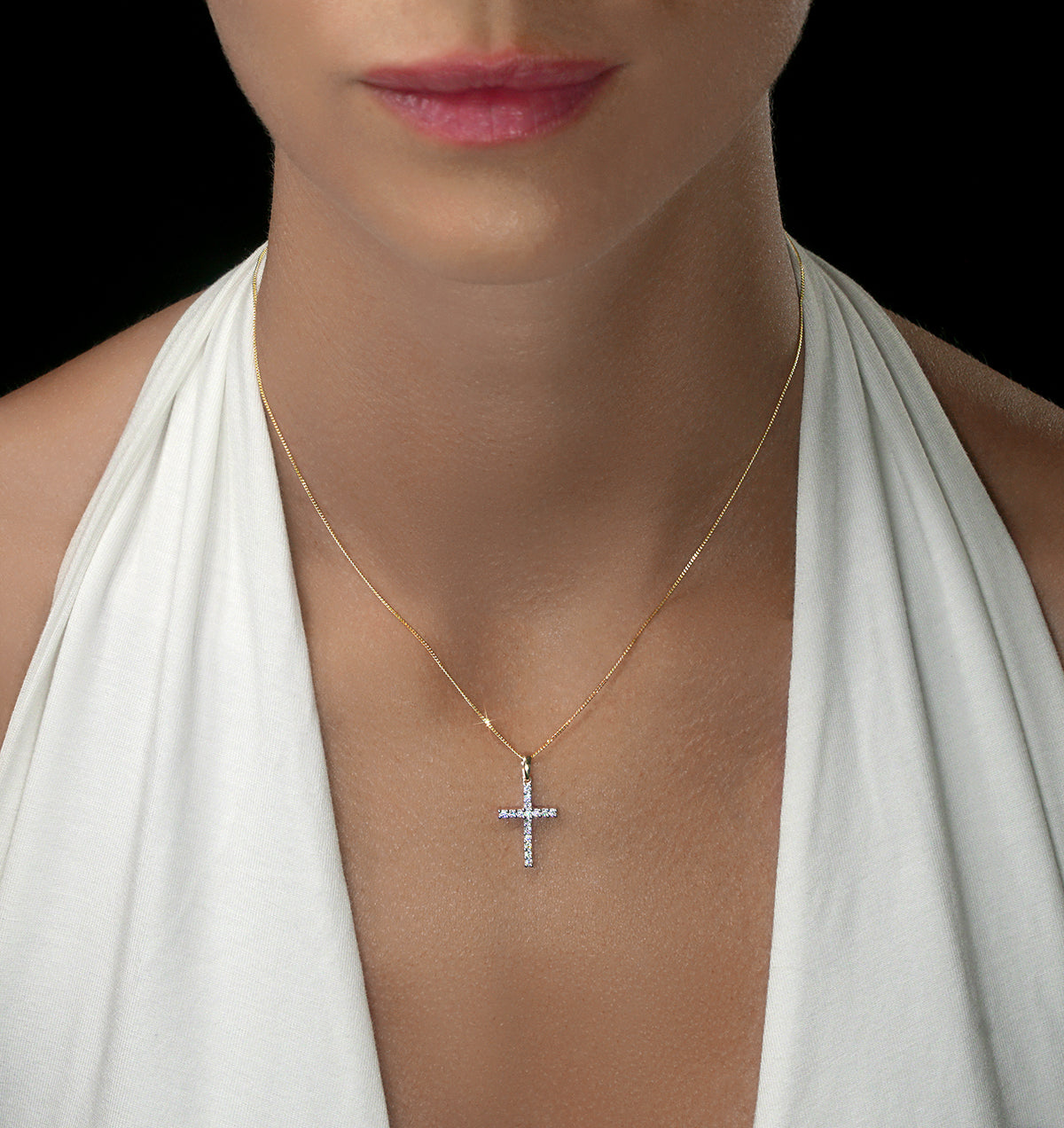 Lab Diamond Cross Pendant Necklace Claw Set 0.25ct H/Si in 9K Gold