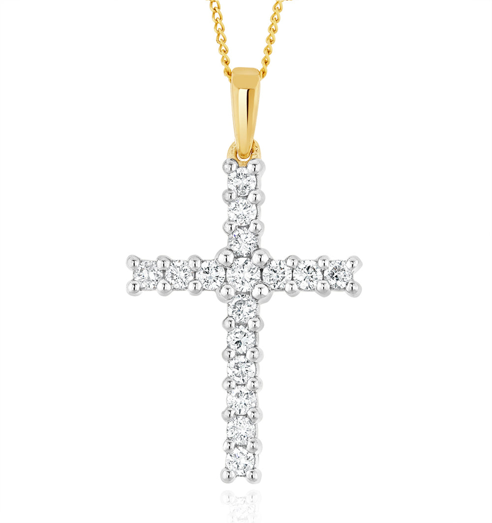 Lab Diamond Cross Pendant Necklace Claw Set 0.50ct H/Si in 9K Gold