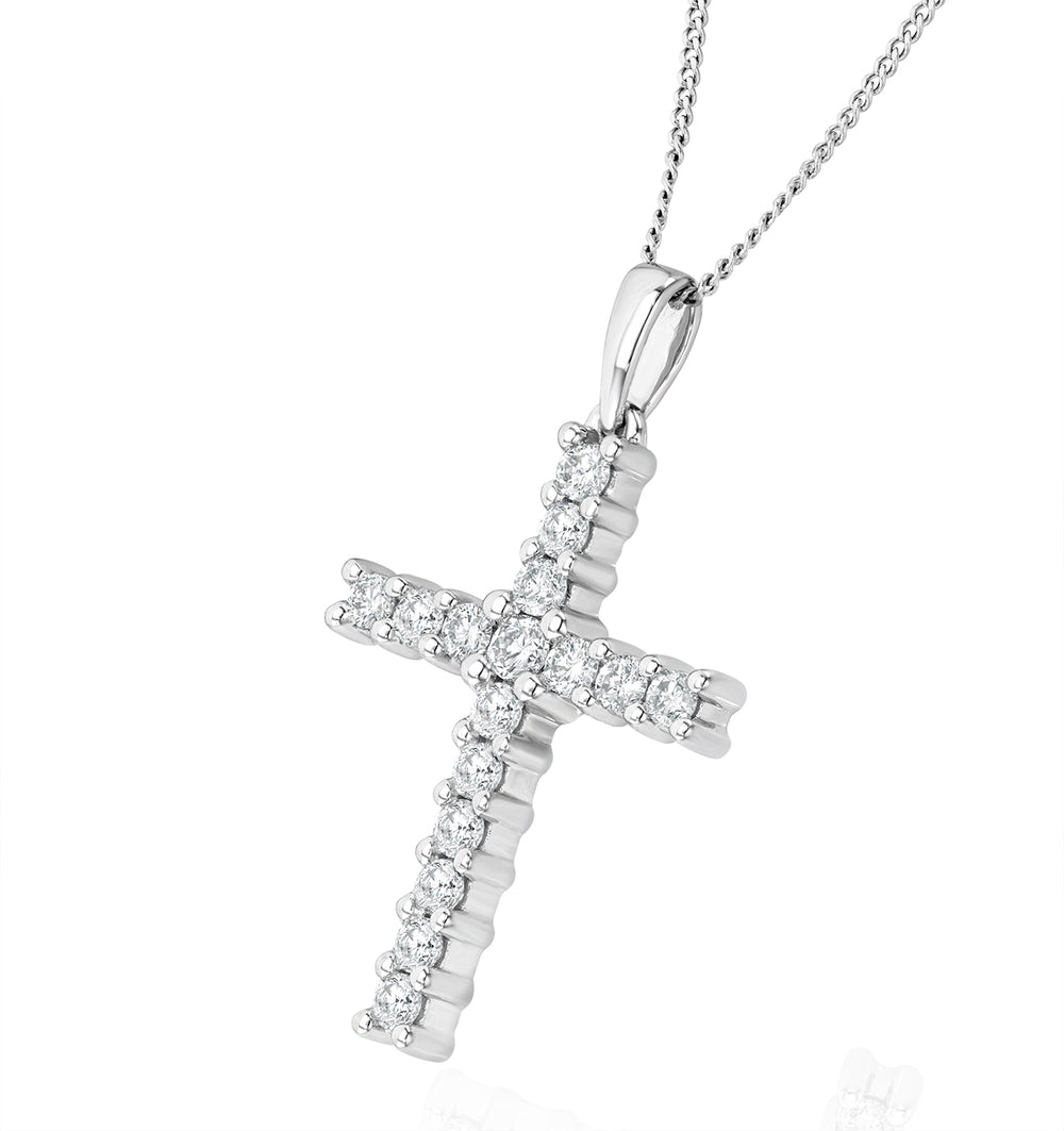 Lab Diamond Cross Pendant Necklace Claw Set 0.50ct H/Si 9K White Gold