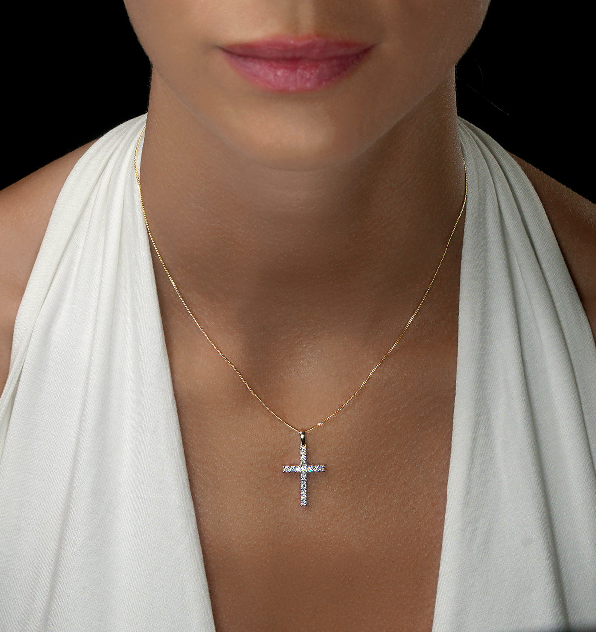 Lab Diamond Cross Pendant Necklace Claw Set 0.50ct H/Si in 9K Gold