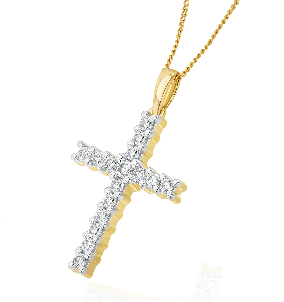 Lab Diamond Cross Pendant Necklace Claw Set 0.50ct H/Si in 9K Gold