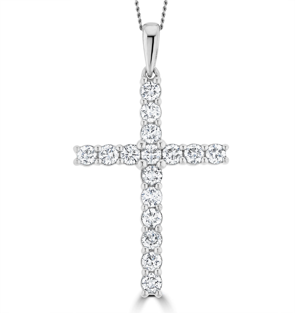 1.00ct Lab Diamond Cross Necklace Claw Set H/Si in 9K White Gold