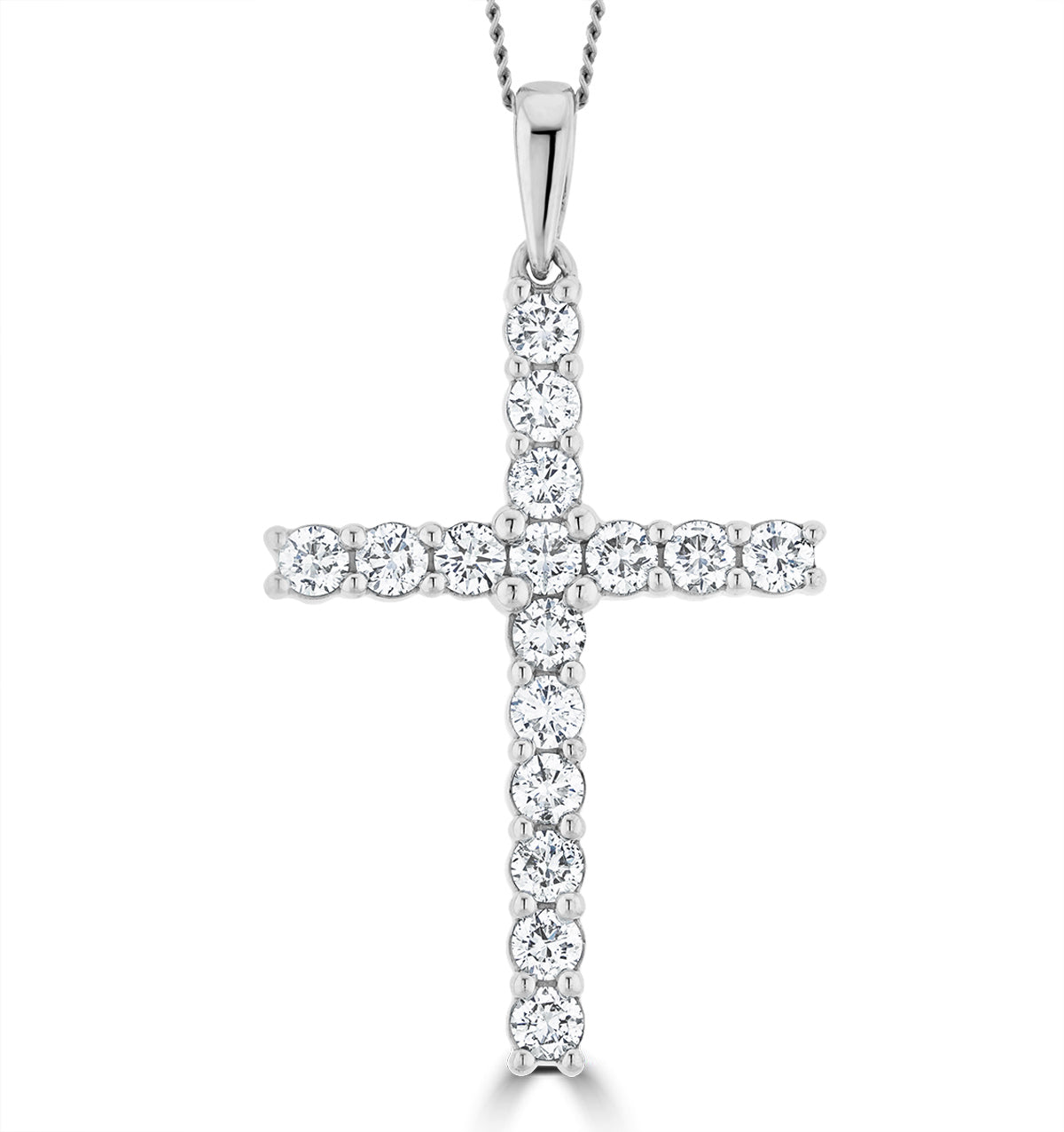 1.00ct Lab Diamond Cross Necklace Claw Set H/Si in 9K White Gold
