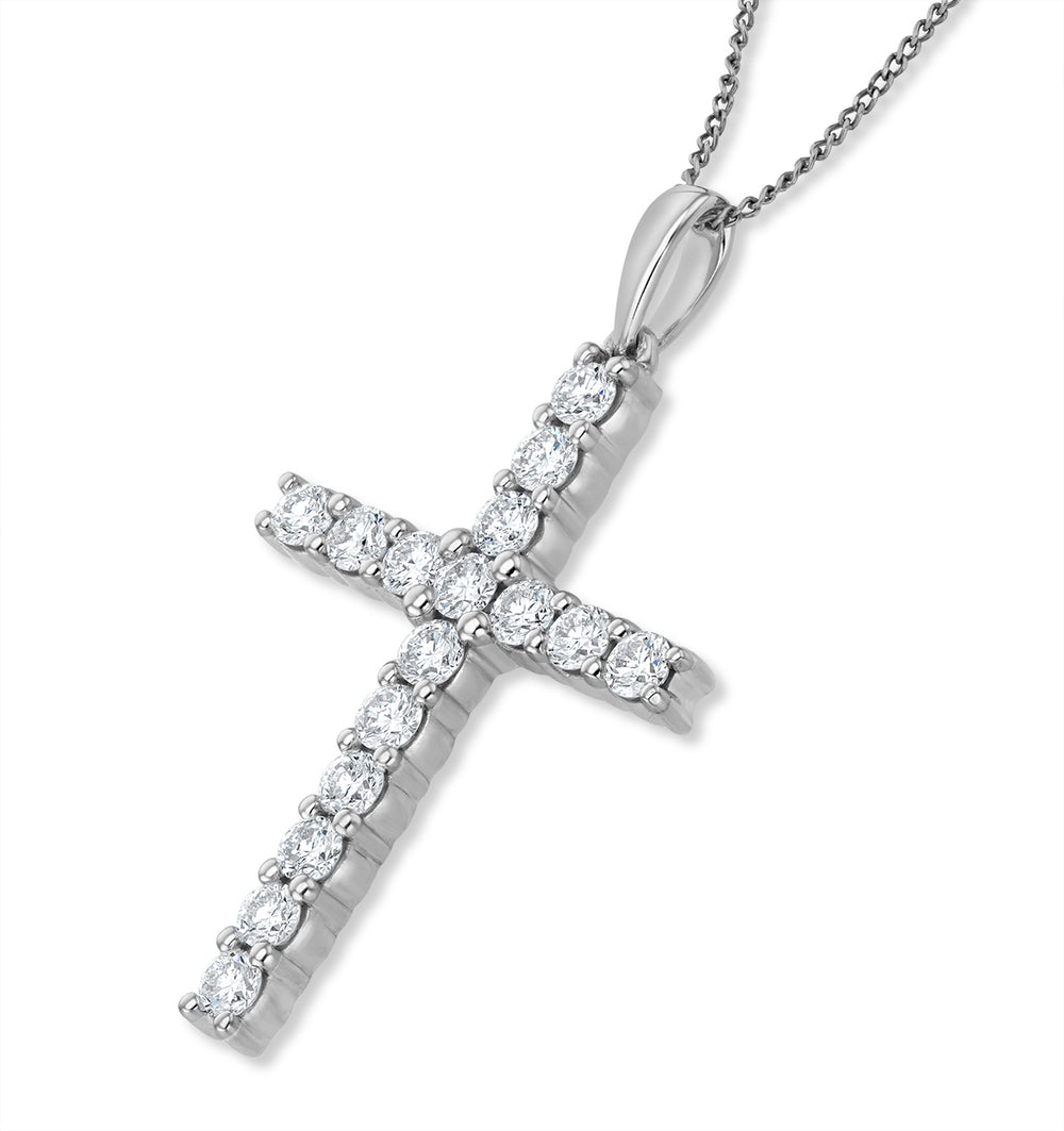 1.00ct Lab Diamond Cross Necklace Claw Set H/Si in 9K White Gold