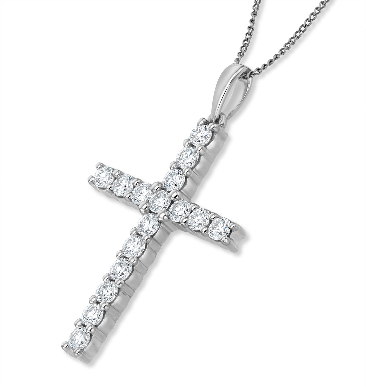 1.00ct Lab Diamond Cross Necklace Claw Set H/Si in 9K White Gold