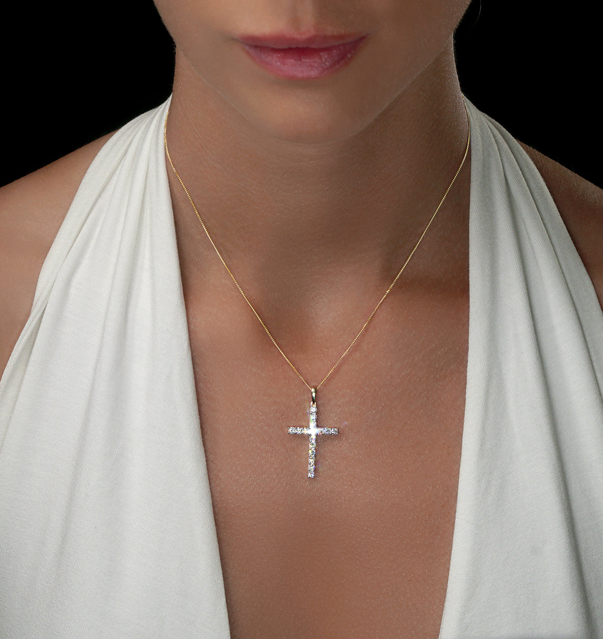 1ct Lab Diamond Cross Claw Set Necklace Pendant H/Si in 9K Gold