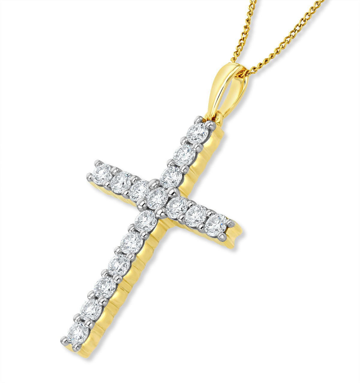 1ct Lab Diamond Cross Claw Set Necklace Pendant H/Si in 9K Gold