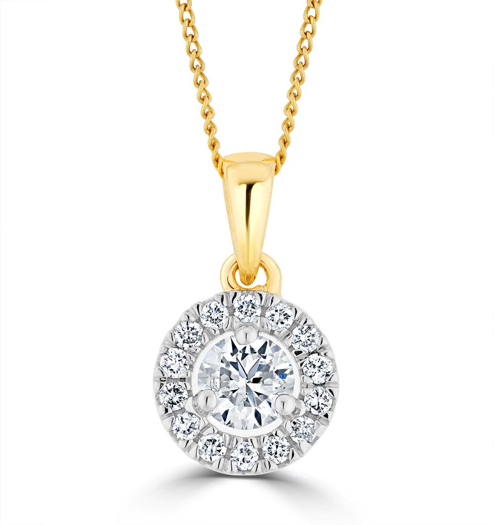 Lab Diamond Halo Necklace Pendant 0.50ct H/Si Set in 9K Gold