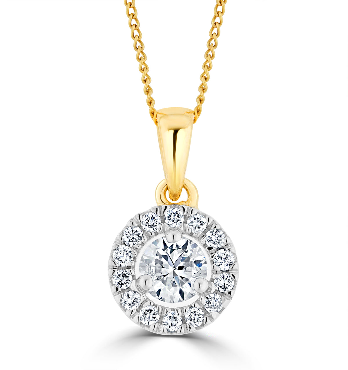 Lab Diamond Halo Necklace Pendant 0.50ct H/Si Set in 9K Gold