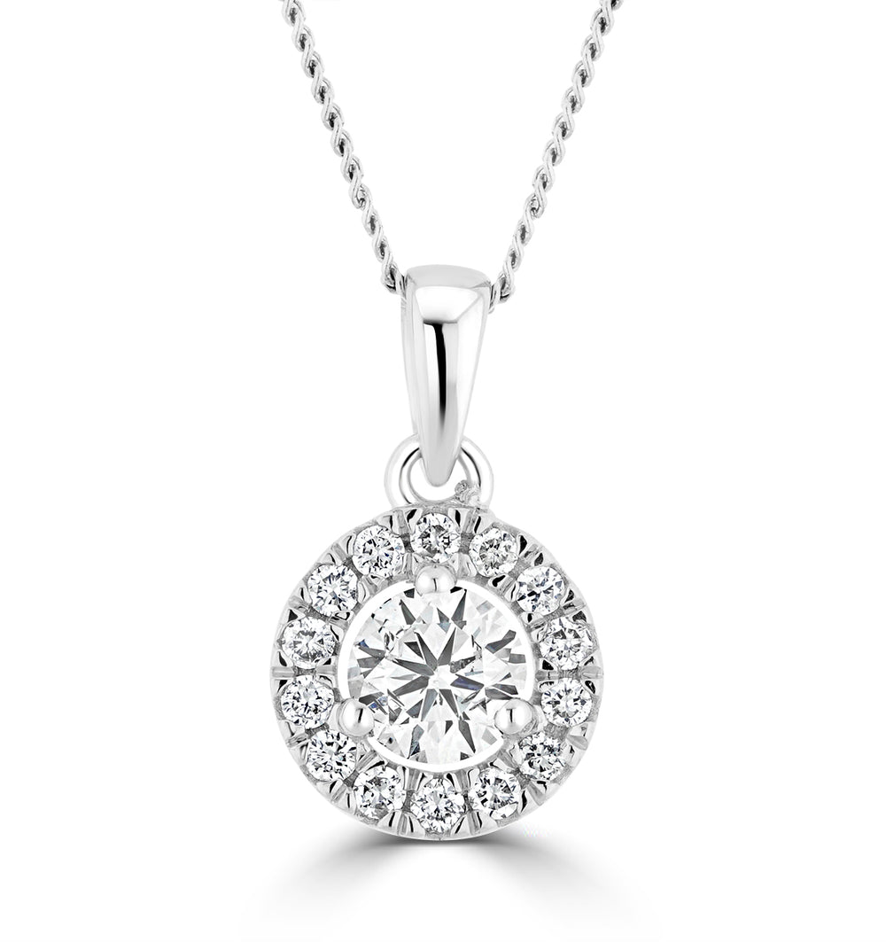 Lab Diamond Halo Necklace Pendant 0.50ct H/Si Set in 9K White Gold