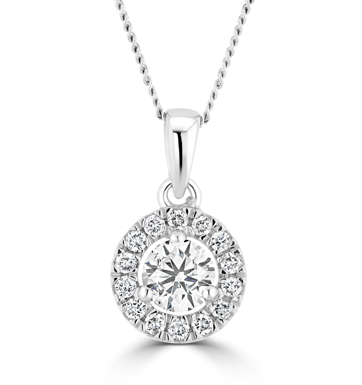 Lab Halo Necklace Pendant 0.50ct H Si Set 9K White Gold